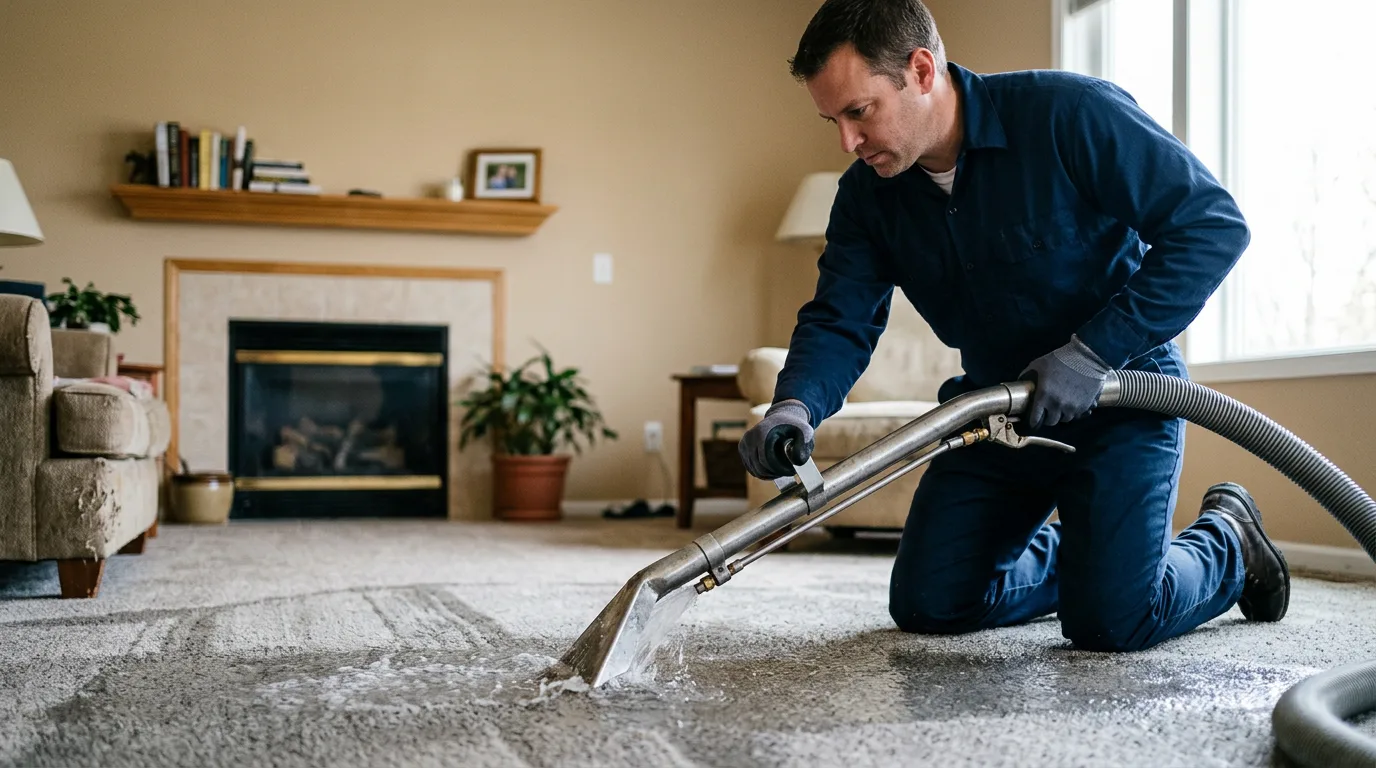 Water damage restoration technician working near Commercial Point, OH